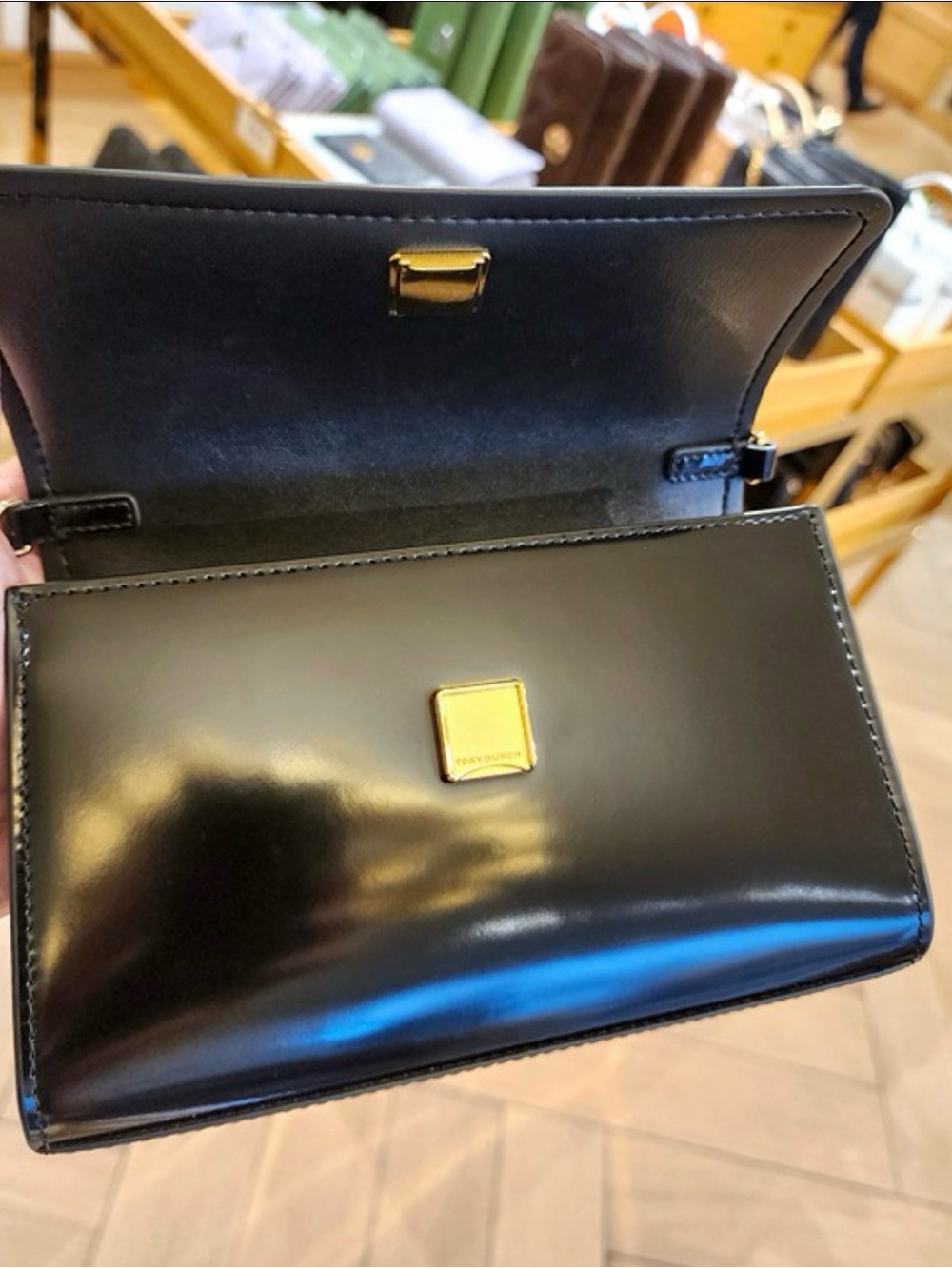 Tory Burch Black Patent Top-Handle Women’s Mini Handbag - Picture 9 of 10